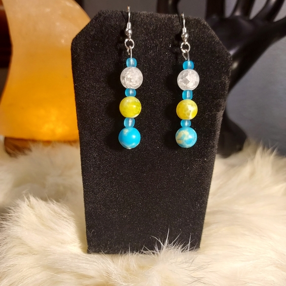 New blue and yellow crystal earrings - Picture 1 of 4